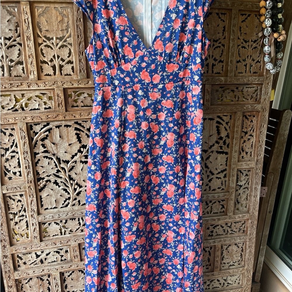Floral V-Neck Blue and Pink Dress